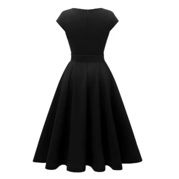 2X 3X Plus Size Curvy Cocktail Bridesmaid Church Funeral Flare Slimming Dress - Picture 4 of 10